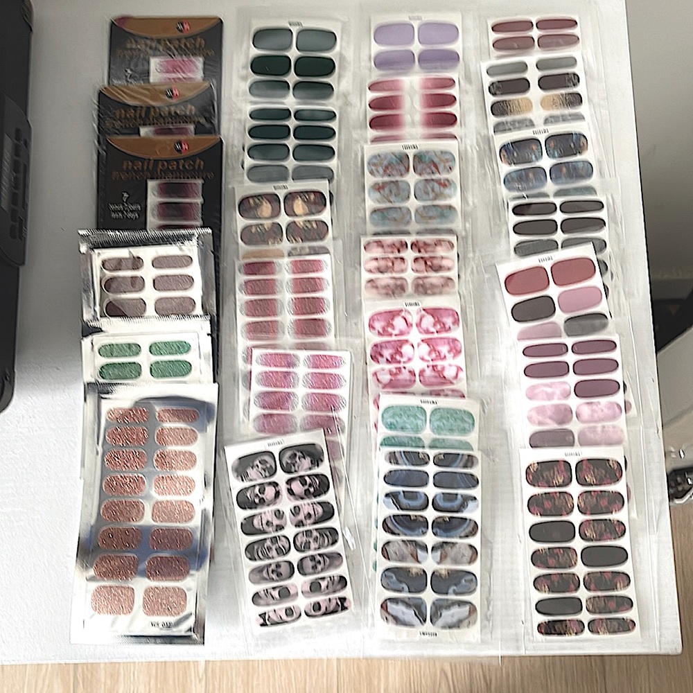 New in Individual Packages- 62 Assorted Full Cover Nail Stickers Appr. 434 Total